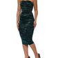 Dolce & Gabbana Green Silk Satin Fitted Strapless Dress