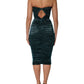 Dolce & Gabbana Green Silk Satin Fitted Strapless Dress