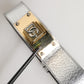 Dolce & Gabbana Silver Textured Leather Gold Tone Metal Neckband