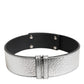 Dolce & Gabbana Silver Textured Leather Gold Tone Metal Neckband