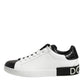 Dolce & Gabbana White Black Leather Portofino Sneaker Shoes