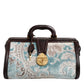 Dolce & Gabbana Blue Brown Leather Floral Jacquard Travel Handbag Bag