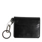 Dolce & Gabbana Black Leather Logo Embossed Key Chain Card Holder Wallet