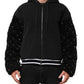 Dolce & Gabbana Black Cotton Quilted Studded Sleeve Hoodie Jacket