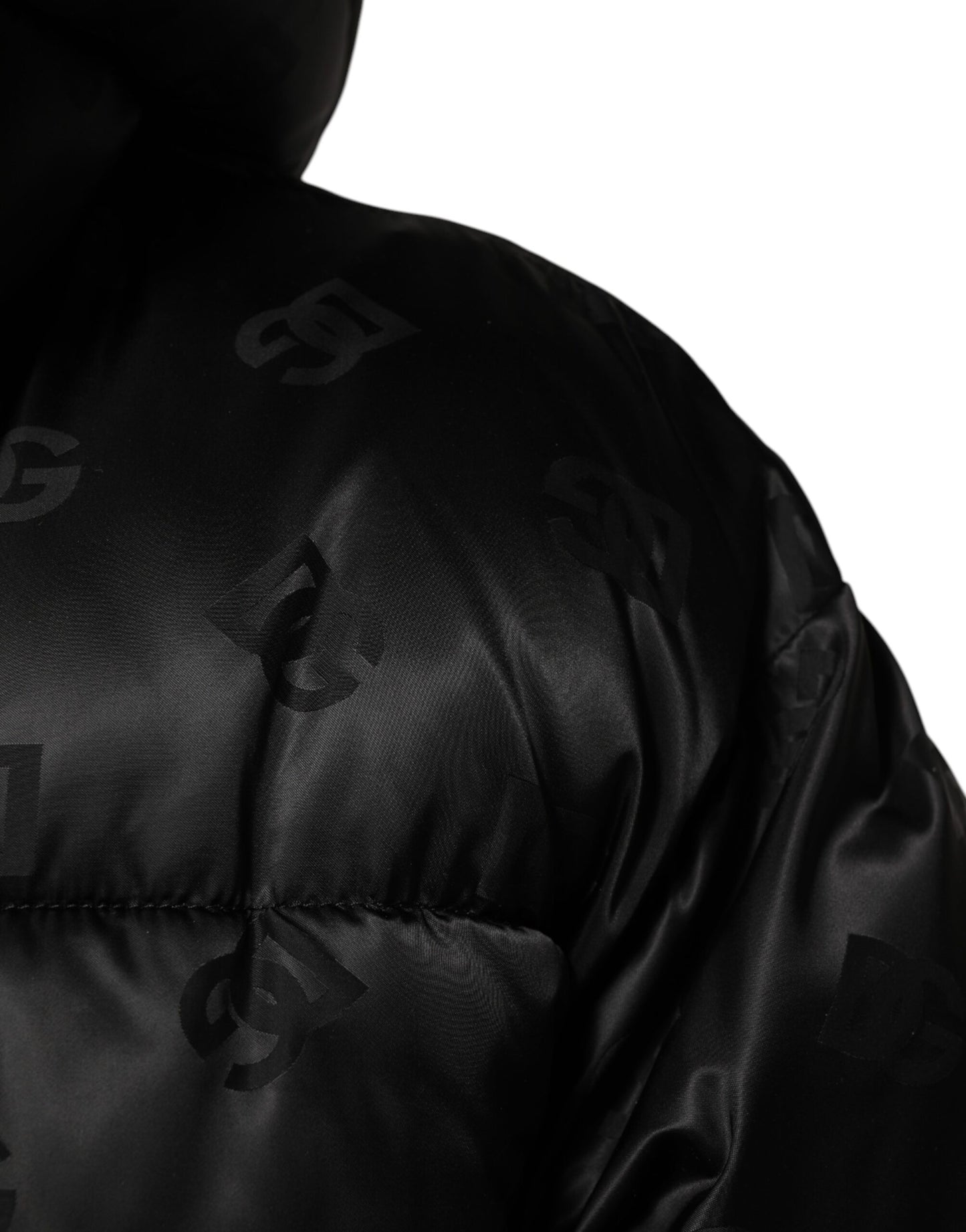 Dolce & Gabbana Black Monogram Logo Puffer Nylon Hooded Jacket
