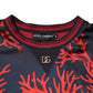 Dolce & Gabbana Silk Navy Red Coral Print Pullover Sweater