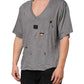 Dolce & Gabbana Gray Cotton Tattered Logo Patch Men T-shirt