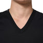 Dolce & Gabbana Black Cotton Plain V-Neck Men Shirt T-shirt