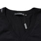 Dolce & Gabbana Black Cotton Plain V-Neck Men Shirt T-shirt