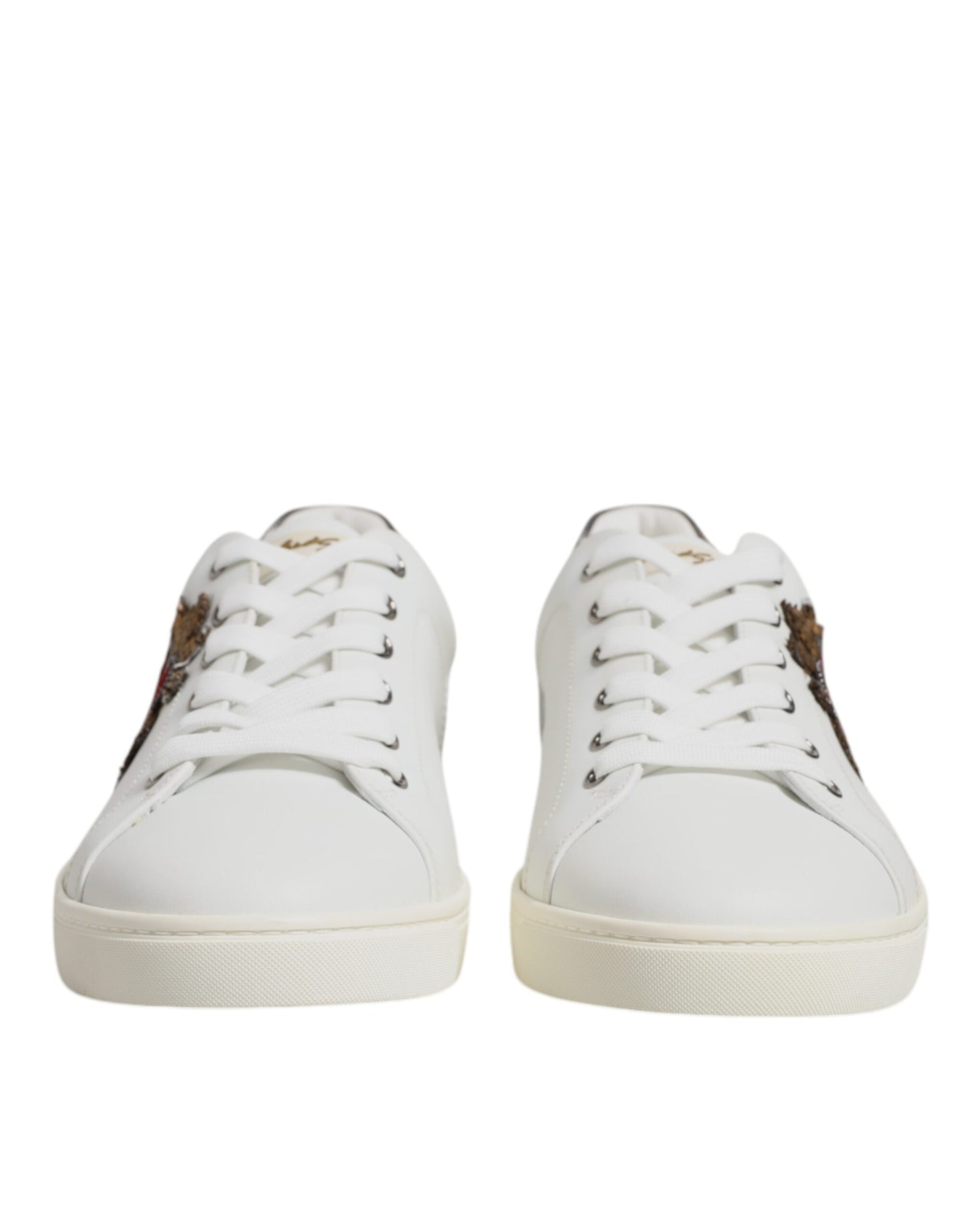 Dolce & Gabbana White Silver Sacred Heart Men Sneakers Shoes