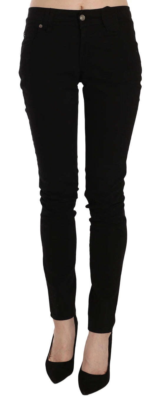 John Galliano Black Mid Waist Slim Fit Skinny Denim Casual Pants Jeans