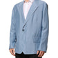 Dolce & Gabbana Light Blue Linen Double Breasted Men Jacket Blazer