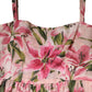 Dolce & Gabbana Pink Floral Lily Print Midi Sleeveless Dress