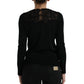 Dolce & Gabbana Black Silk Lace Trim Long Sleeves Blouse Top