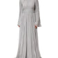 Dolce & Gabbana Grey Pleated Maxi Long Sleeve Silk Blend Gown Dress