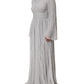 Dolce & Gabbana Grey Pleated Maxi Long Sleeve Silk Blend Gown Dress