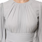 Dolce & Gabbana Grey Pleated Maxi Long Sleeve Silk Blend Gown Dress