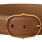 Costume National Brown Leather Gold Metal Oval Buckle Belt