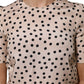 Dolce & Gabbana Beige Black Polka Dot Silk Short Sleeve Blouse Top