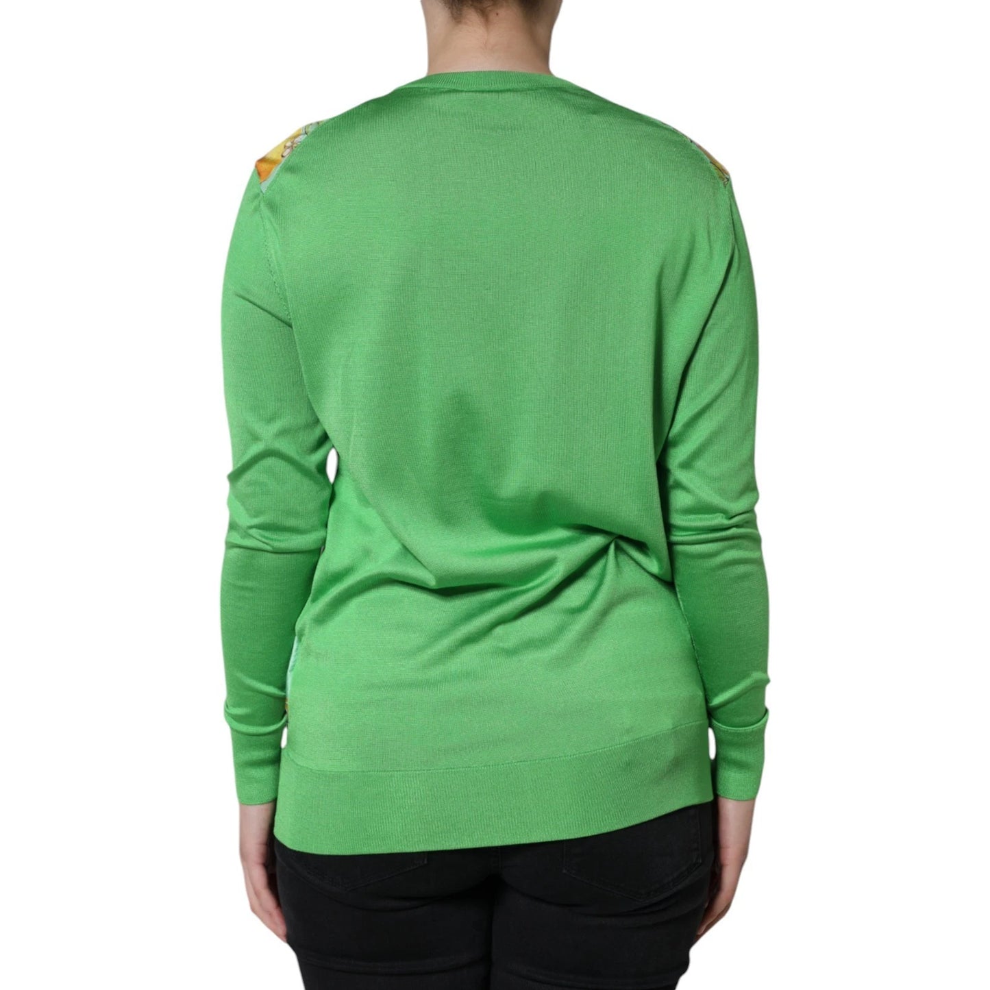 Dolce & Gabbana Green Lemon Print Pullover Silk Women Sweater