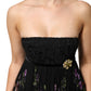 Dolce & Gabbana Black Floral Key Print Crystal Strapless Dress