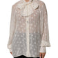 Dolce & Gabbana White Polka Sheer Silk Bow Tie Shirt Blouse Top