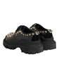 Dolce & Gabbana Black Leather Jeweled Crystals Derby Shoes
