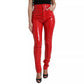 Dolce & Gabbana Red High Waist Skinny Trouser Shiny Pants