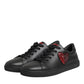 Dolce & Gabbana Black Leather Crystal Heart Low Top Sneakers  Shoes