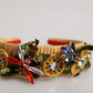 Dolce & Gabbana Multicolor Crystal Floral Gold Green Velvet Crown Headband