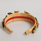 Dolce & Gabbana Multicolor Crystal Floral Gold Green Velvet Crown Headband