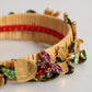 Dolce & Gabbana Multicolor Crystal Floral Gold Green Velvet Crown Headband