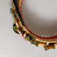 Dolce & Gabbana Multicolor Crystal Floral Gold Green Velvet Crown Headband