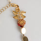 Dolce & Gabbana Red Rose Green Crystal Gold-Tone Chain Necklace