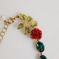 Dolce & Gabbana Red Rose Green Crystal Gold-Tone Chain Necklace