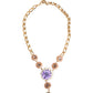 Dolce & Gabbana Gold Brass Crystal Pearl Purple Floral Pendant Jewelry Necklace