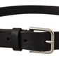 Dolce & Gabbana Calf Leather Silver Tone Black Metal Buckle Belt