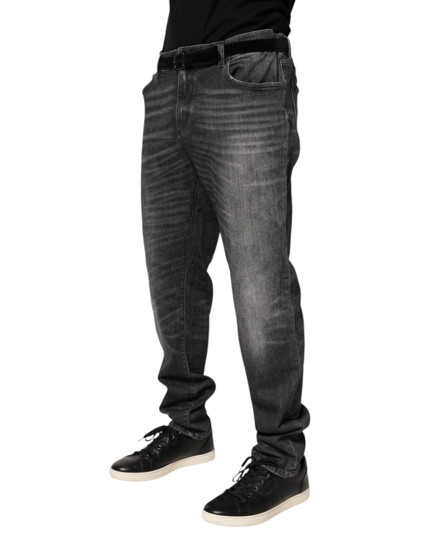 Dolce & Gabbana Black Gray Wash Slim Fit Straight Leg Denim Jeans