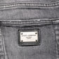 Dolce & Gabbana Grey Cotton Denim Slim Fit Distressed Pants Jeans