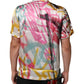 Dolce & Gabbana White Silk Hawaiian Graffiti Print Men Casual Shirt
