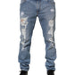 Dolce & Gabbana Blue Tattered Slim Fit Cotton Denim Jeans