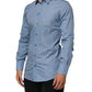 Dolce & Gabbana Blue Cotton Collared GOLD Formal Dress  Shirt