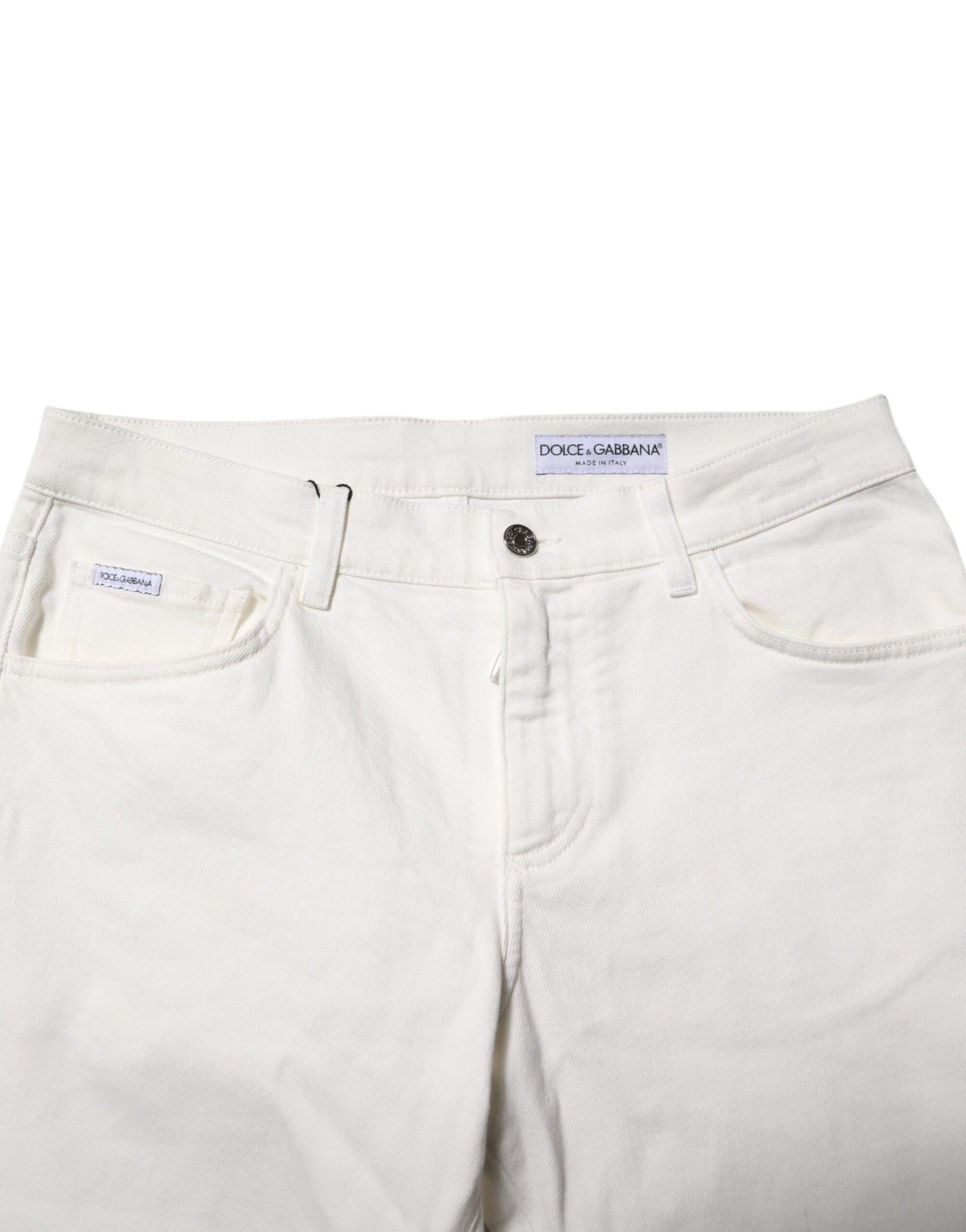Dolce & Gabbana Off White Cotton Stretch Slim Fit Denim Jeans