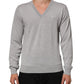 Dolce & Gabbana Gray Wool Knit Logo V-Neck Pullover Sweater