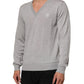 Dolce & Gabbana Gray Wool Knit Logo V-Neck Pullover Sweater