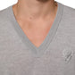 Dolce & Gabbana Gray Wool Knit Logo V-Neck Pullover Sweater