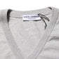 Dolce & Gabbana Gray Wool Knit Logo V-Neck Pullover Sweater