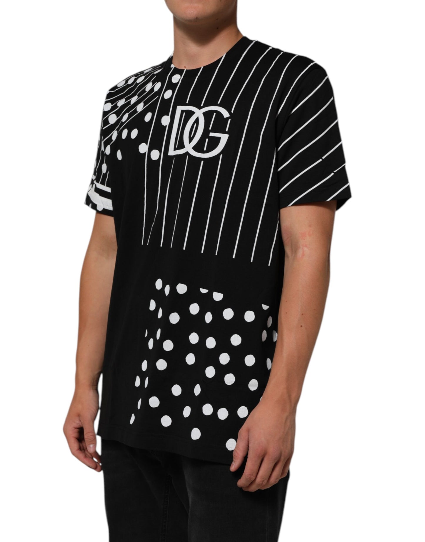 Dolce & Gabbana Black Cotton Polka Dots Round Neck T-shirt