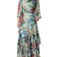 Dolce & Gabbana Blue Floral Print Tiered Long Maxi Dress