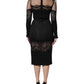 Dolce & Gabbana Black Lace Trim Nylon Tulle SheathMidi Dress